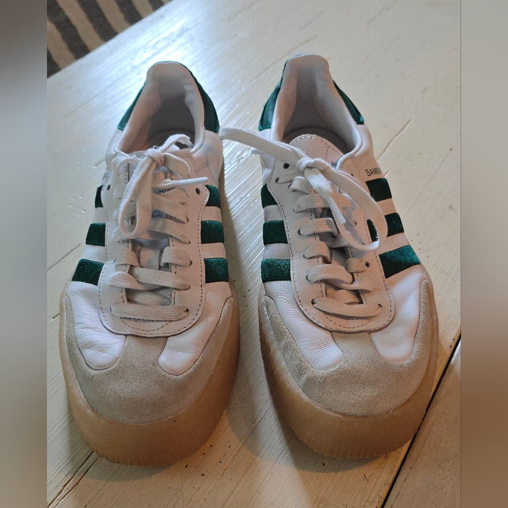 Adidas Originals Sambae Womens Shoes Size 8.5 White/Green/Gum Leather Sneakers